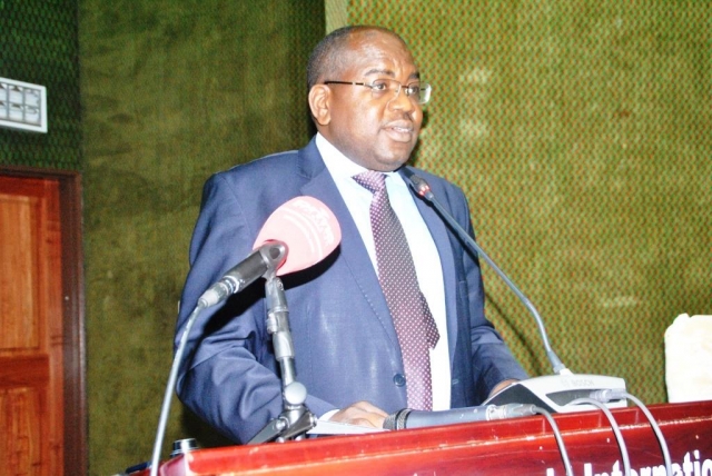 Hon. Minister of Health, Dr. Chitalu Chilufya, delivering his key note address at the high level stakeholders meeting on NCDS and development in Zambia