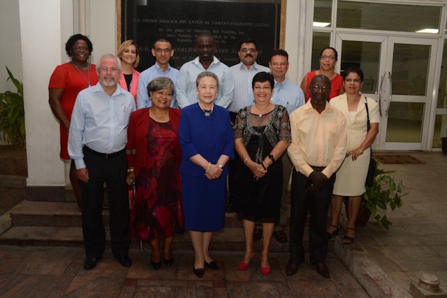 Mrs Ban Soon-taek (centre), together with senior Government officials and WLO at the Seychelles hospital