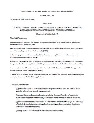 AVAREF Resolution - The AVAREF guideline for joint and assisted reviews of clinical trial applications for national regulatory authorities (NRAS) and ethics committees (ECC)assembly rAVAREF assembly resolution - The AVAREF guideline for joint and assisted reviews of clinical trial applications for national regulatory authorities (NRAS) and ethics committees (ECC)