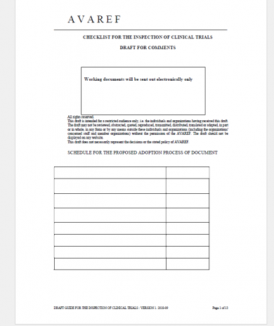 AVAREF Checklist for the inspection of clinical trials