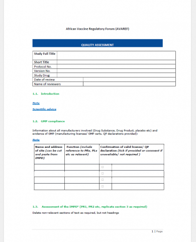 AVAREF Quality assessment