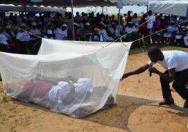 Drama illustrating proper use of a mosquito bed net