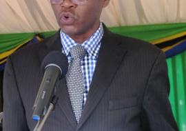 Dr. Donald Mmbando, Ag. Chief Medical Officer delivering Hon. Minister’s speech during launching of the Immunization week on 23rd April 2012