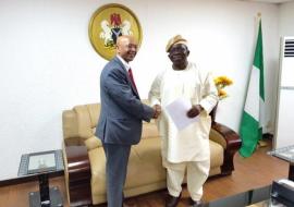 Professor Adewole (Right) welcoming Dr Alemu to his office in Abuja.