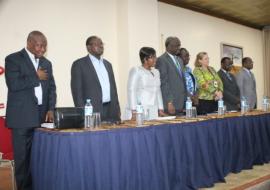 (L-R) Prof Carles Uwakwe(, Prof Suliaman Akanmu, Dr Evelyn Ngige, Dr Bilali Camara, Dr Dorothy Mboringacha, Dr Meg Doherty; Dr Rex Mpazanje, and Prof Shittu.