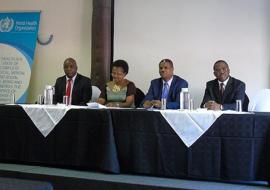 From right to left: Dr Adiele Onyeze, Dr Owen Kaluwa, Mrs Rejoice Nkambule and Mr Vusi Lokotfwako during the official opening of the workshops