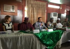 In the Middle WHO Nigeria Country Representative Dr Vaz Gama Rui making a speech on behalf of Partners on AVW. On his left is ED of NPHCDA Dr Ado Muhammed