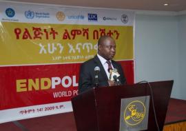 Dr Paul Mainuka, Officer in Charge of WHO Ethiopia, speaking at the celebration of WPD 2016