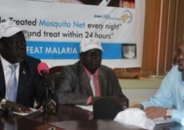 The Hon Minister of Health Dr Riek Gai Kok, State Minister for Health of Central Equatoria, Hon Dr Emmanuel Ija and the WHO Representative, Dr Abdi Mohammed at the press conference