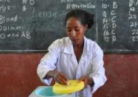 Health worker getting ready to vaccinate children in a school in Sabata town, Oromia region.