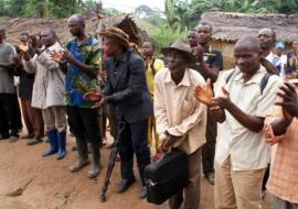 Ebola awareness campaign with community leaders in Djera, Democratic Republic of the Congo, on hand hygiene, safe burials during the Ebola outbreak.