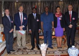 The President of Guinea (third from right) with the WHO Country Representative and experts from CDC and WHO