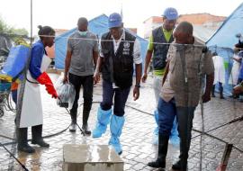 The WHO Representative Dr. Nathan Bakyaita at the Cholera Treatment Centre in Kanyama, one of the areas affected by the cholera outbreak 