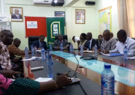 The Director of Public Health, Dr Badu Sarkordie  and  WHO Representative for Ghana, Dr Owen Kaluwa, co-chaired a coordination meeting of partners on responding to the influenza A (H1N1) in Kumasi, Ghana. Credit WHO Ghana.