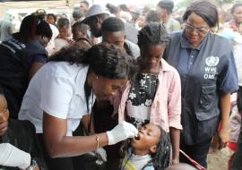 WHO National Professional Officer Dr. Sarai Malumo participating in activities at the launch of the OCV campaign in Kanyama