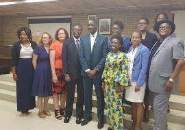 Minister of Health and Social Services, Dr Benhard Haufiku with his Deputy and Permanent Secretary, UN Resident Coordinator, Heads of UN Agencies and the team from the National Emergency Response Committee