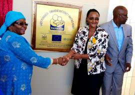 Former First Lady Madame Pohamba and the Deputy Permanant Secretary of the Ministry of Health and Social Services Mrs Katjivena, with the Honorable Governor of Omahake Region Honorable Uitele