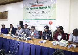 Professor Adewole (with microphone) presenting his speech at the 2018 WNTD