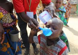  Eligible child being administered with  anti-malaria drug during 2017 SMC campaign in Borno state. Photo credit: WHO/CE.Onuekwe