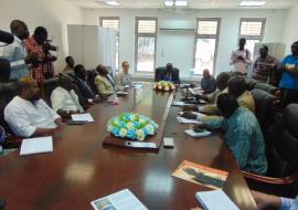 The Minister of Health, Dr Riek Gai Kok addressing the press conference on the Guinea worm cases detected in the former Lakes State