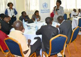 Minister of Health- Dr Jane Ruth Aceng addressing the journalists