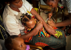 Susana and Abigail are first to be vaccinated with the malaria vaccine in Ghana pilot. Credit: WHO/Fanjan Combrink