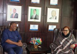 Dr Stergomena Lawrence Tax  - The Executive Secretary of SADC (right) and Dr Martins Ovberedjo - outgoing WHO Representative to Botswana (left)