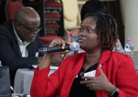 Mrs. Cecelia Flomo, Executive Secretary, Liberia Nursing and Midwifery Board making remarks during the orientation workshop in Monrovia