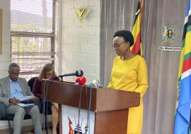 Uganda's Minister of Health, Hon Jane Ruth Aceng addresses the media.