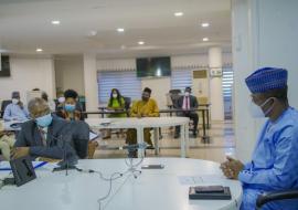 Dr Faisal Shuaib (right) and Dr Walter Kazadi Mulombo WHO Representative during the visit to NPHCDA Photo credit: WHO/Eromosele Ogbeide