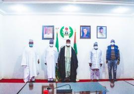 Group photo of the WHO State Coordinator (1st right and prominent Plateau traditional leaders after sensitization on COVID19