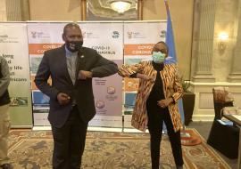 South Africa’s Minister of Health, Dr Zweli Mkhize and Regional Director of the World Health Organization (WHO) for Africa, Dr Matshidiso Moeti; at the introduction of the surge team of experts to South Africa