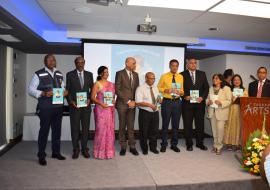 Launching of the Maternal and Child Health Handbook to improve the health of Mothers and Babies by  Dr Hon K. K. Jagutpal, Minister of Health and Wellness in the presence of Regional Health Directors, Director General Health Services and WHO Representative in Mauritius, Dr Laurent Musango 