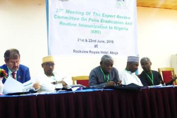 (L-R) Dr Michel Zaffran, Dr Banye, Professor Hogan Etam, Dr Ado Muhammad and ERC chairman, Professor Oyewole Tomori.bmp