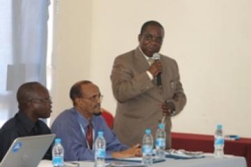 The Minster of Health, Dr Michael Milly Hussein addressing participants during the human resources for health review.