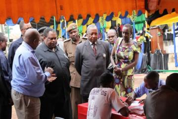 Guest of Honour, Hon. Leonidas Gama, visiting the blood donation pavilion in the Kilimanjaro region