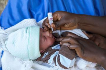 A child receiving oral polio vaccine during immunization campaign in Kano State