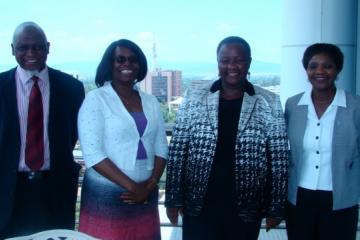 L-R: Dr Haruna Jibril, Director of Department of Public Health; WR Dr Zawaira, Hon. Makgato and Ms Naledi Mlaudzi, Acting Deputy Permanent Secretary for Preventive Services ..