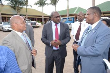 Hon. Minister of Health, Dr. Chitalu Chilufya (centre), WHO Rep., Dr. Jacob. Mufunda (right), Programme Manager for Health Promotion, WHO AFRO, Prof. D. Munodawafa, at the HiAP workshop.