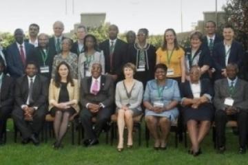 Minister of Health, Dr Aaron Motsoaledi and WHO Representative in South Africa, Dr Sarah Barber, with members of the National Certification Committee (NCC), the National Task Force on Polio Containment, the National Polio Expert Committee (NPEC), and key polio eradication stakeholders at the National Polio Eradication Symposium held 10-11 September 2015.