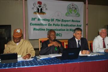 Professor Oyewole Tomori (with mic), Dr. Hammid Jafari (left) and Dr. Ado Mohammed, ED NPHCDA