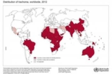 Map showing worldwide distribution of trachoma.