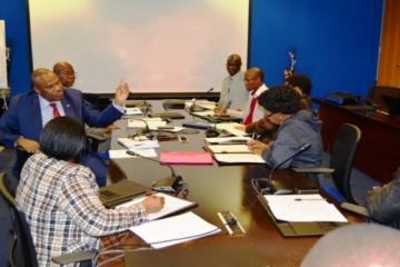 Dr Ovberedjo (with raised hand) emphasizing team work in ensuring Botswana eliminates malaria