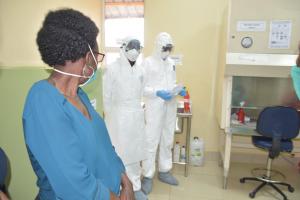 Minister of Health Dr Jane Ruth Aceng interacts with health workers at Masaka Regional Hospital 