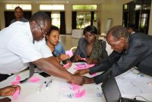 Participants documenting key events of the outbreak response in a group session