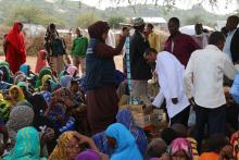 Distributing water treatment chemicals to the community. Photo: WHO/Tseday Zerayacob