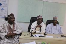 L-R: Special Adviser to the Governor on Health, Pharm. Ibrahim Abba Masta, Hon. Commissioner for Health, Dr. Haruna Mshelia and Hon. Commissioner for Information,  Hon Mohammed Bulama at the declaration of cholera outbreak in Kukawa, Borno stateL-R: Special Adviser to the Governor on Health, Pharm. Ibrahim Abba Masta, Hon. Commissioner for Health, Dr. Haruna Mshelia and Hon. Commissioner for Information,  Hon Mohammed Bulama at the declaration of cholera outbreak in Kukawa, Borno state, Photo:WHO/CE.Onuekwe