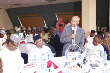 WR delivering his speech at the Breakfast meeting Development partners, Private sector, Business Community, philantropists & Civil societies on Immunization Financing in Abuja