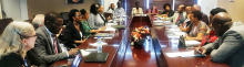 The Permanent Secretary of the MoHW, Ms R Maphorisa (second from the right), flanked by part of the WHO IST, AFRO, HQ, UNAIDS and UNICEF consulting team members