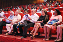 Dignitaries appreciating musical performances by health staff 